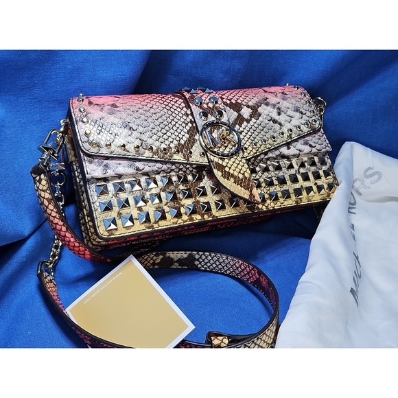 Michael Kors Handbags - Michael Kors Greenwich Dahlia Studded Snakeskin Purse Ombre Convertible Leather